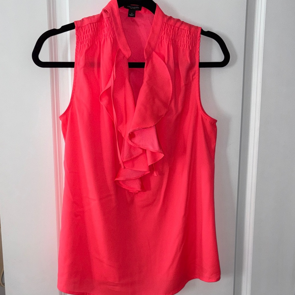 Ann Taylor Neon Coral Ruffle Sleeveless Camisole